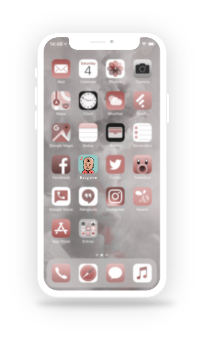Smartphone-Mockup mit dem Babyjahre App-Icon auf dem Bildschirm