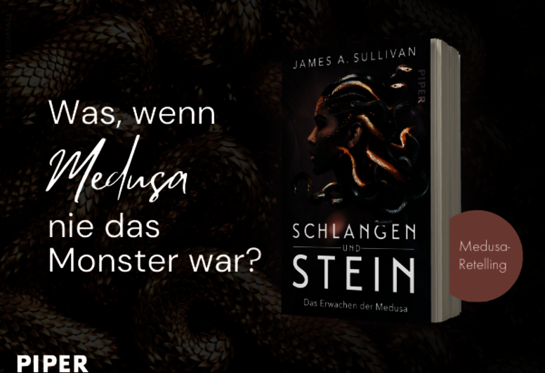 Buchcover mit Schlangehaut im Hintergrund