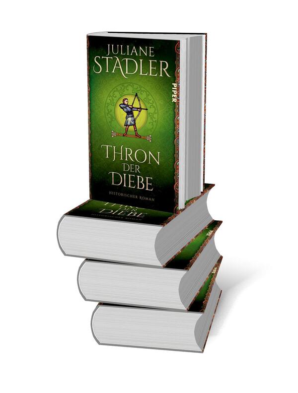 Bücherstapel des Buches „Thron der Diebe“