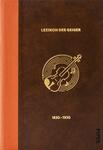 Das Buchcover zeigt eine dunkelbraune, lederartige Fläche mit einem schmalen orangen Buchrücken links. Mittig oben goldgeprägter Titel „LEXIKON DER GEIGER“ in Großbuchstaben, darunter ein goldener Zierrahmen mit stilisierter Geige und konzentrischen Notenlinien, zentral unten die goldene Jahresangabe „1830–1930“. Die Gestaltung wirkt klassisch, elegant und archivhaft durch Goldprägung und zurückhaltende Farbgebung.