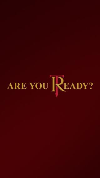 „Are you ready?“ in gelbgoldener Schrift auf dunkelrotem Grund 