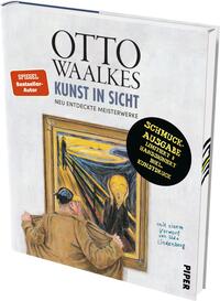 Das Buchcover zeigt eine illustration von Otto Waalkes, die eine Person darstellt, die vor einem berühmten Gemälde steht. Die Farbpalette ist vielfältig und lebhaft, mit dominierenden Gelb- und Blautönen. Der Titel „KUNST IN SICHT“ steht in großen, auffälligen Buchstaben, während der Autorennamen „OTTO WAALKES“ darüber in markanter Schrift platziert ist. Ein rotes Banner signalisiert „SPIEGEL Bestseller-Autor“. Unten befindet sich der Zusatz „mit einem Vorwort von Udo Lindenberg“.