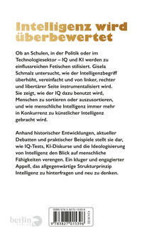 Rückansicht des Buches „Fetisch Intelligenz“