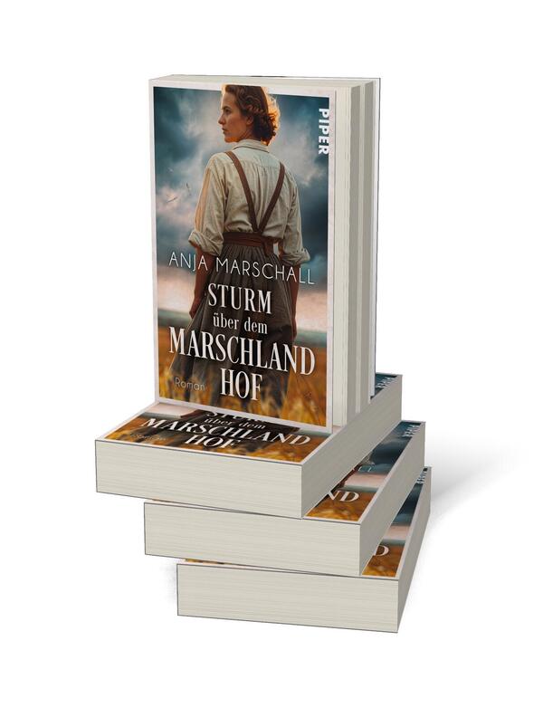 Bücherstapel des Buches „Sturm über dem Marschlandhof“