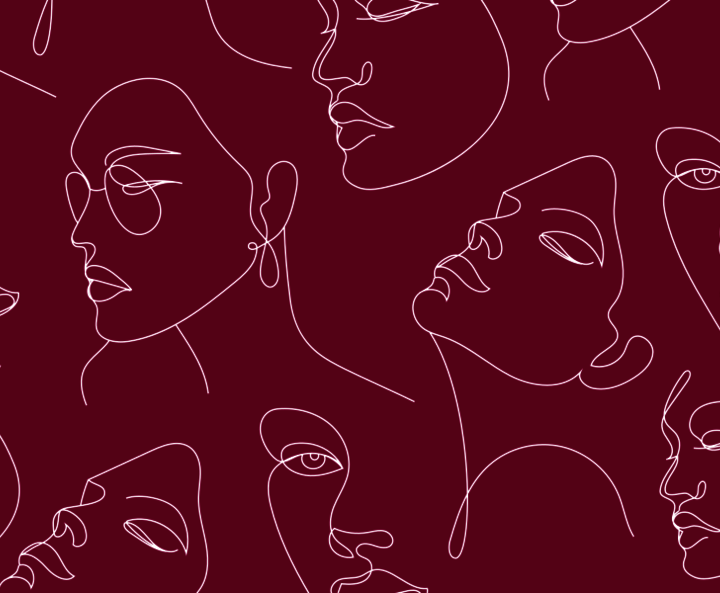 Lineart Frauengesichter auf beerefarbenem Hintergrund