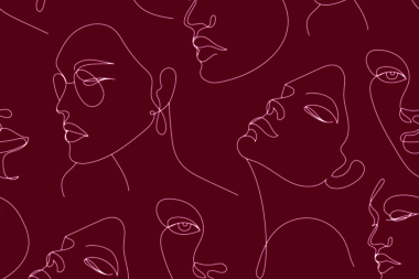 Lineart Frauengesichter auf beerefarbenem Hintergrund