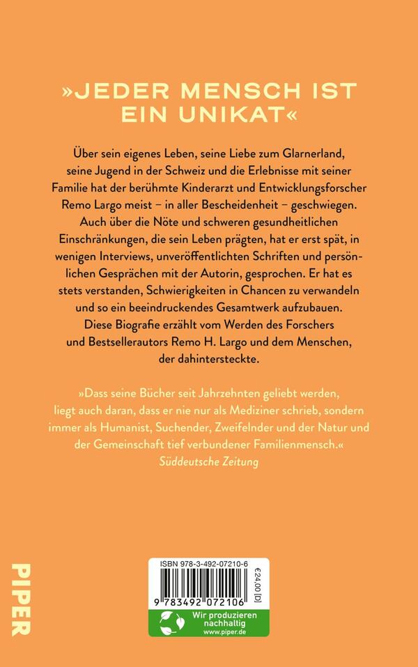 Rückansicht des Buches „Remo Largo – Ein Leben für die Kinder“