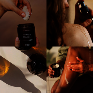 Verschiedene Produkte der Marke JUNGLÜCK und deren Anwendung auf der Haut