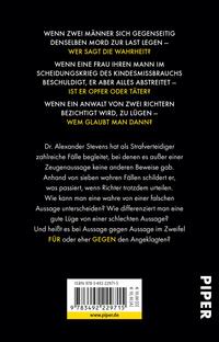 Rückansicht des Buches „Aussage gegen Aussage“