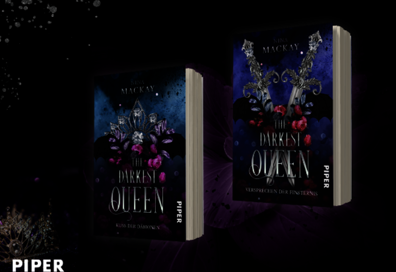 Band 1 und 2 von „The Darkest Queen“ auf gestaltetem Hintergrund