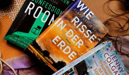 Die Bücher „Confession Room“, „Wir Risse in der Erde“ und „In unseren Träumen ist immer Sommer“ liegen übereinander.