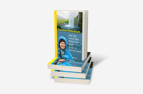 Bücherstapel des Buches „Auf der Insel der Gletscher und Geysire“