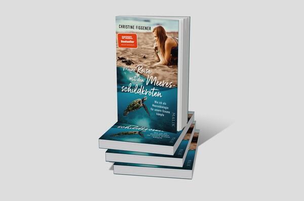 Bücherstapel des Buches „Meine Reise mit den Meeresschildkröten“