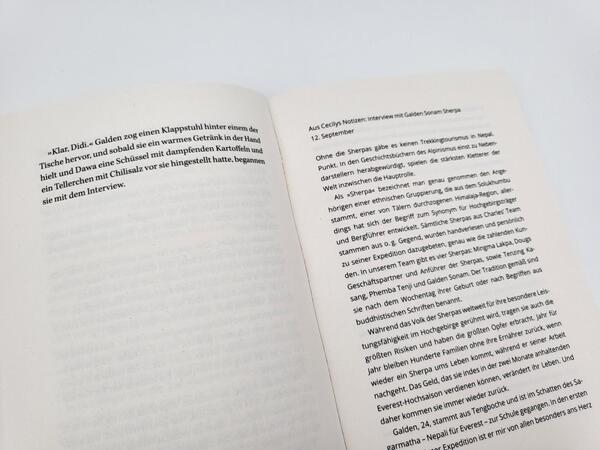 Innenansicht des Buches „Der Aufstieg – In eisiger Höhe wartet der Tod“