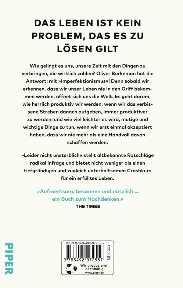 Rückansicht des Buches „Leider nicht unsterblich“ 
