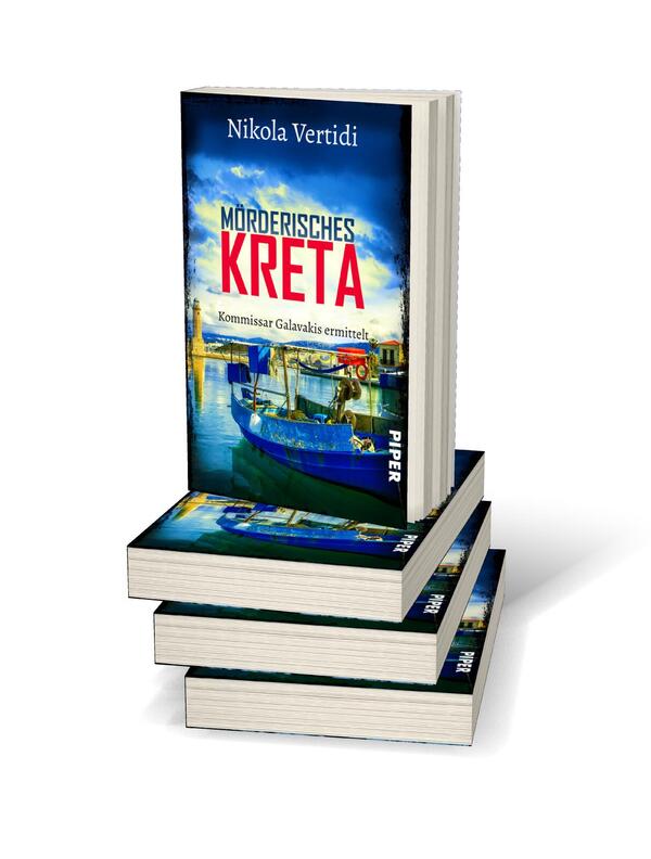 Bücherstapel des Buches „Mörderisches Kreta“
