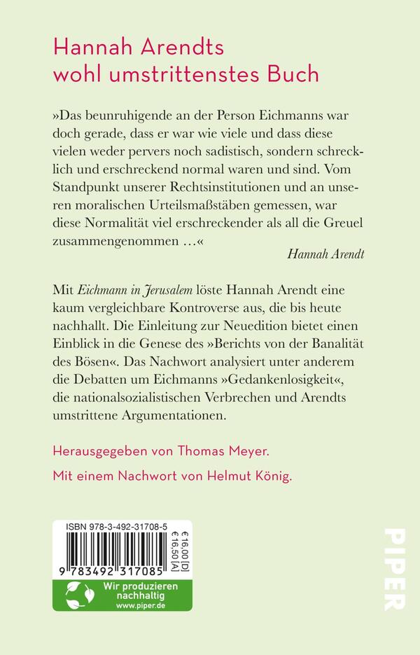 Rückansicht des Buches „Eichmann in Jerusalem“