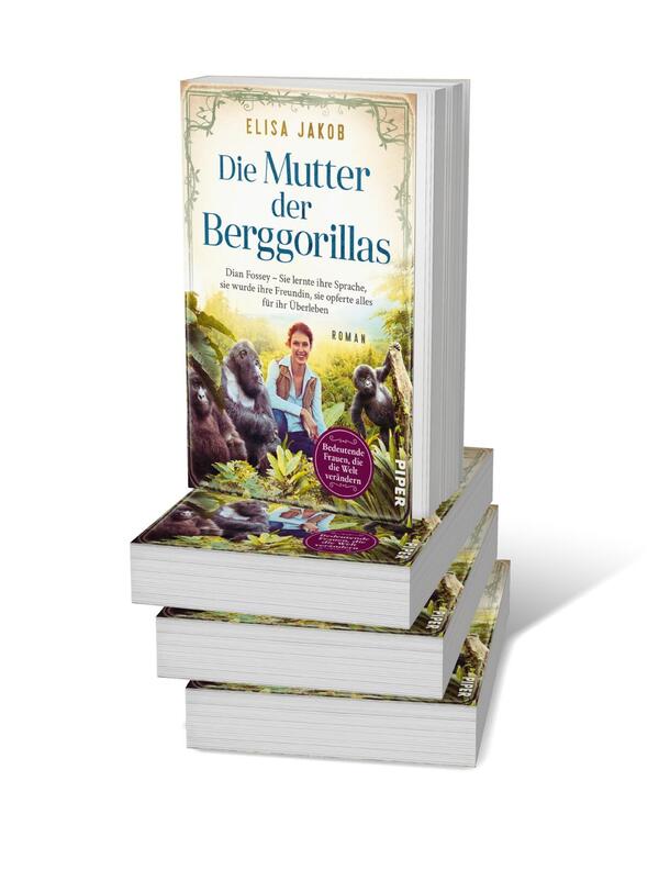 Bücherstapel des Buches „Die Mutter der Berggorillas“
