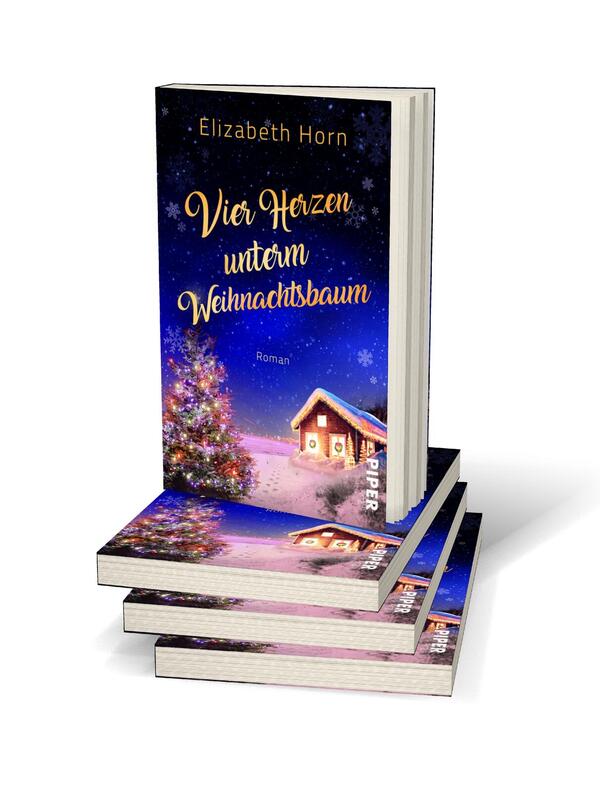 Bücherstapel des Buches „Vier Herzen unterm Weihnachtsbaum“