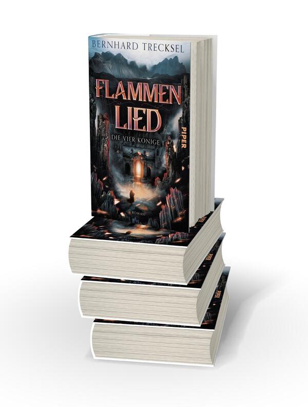Bücherstapel des Buches „Flammenlied“