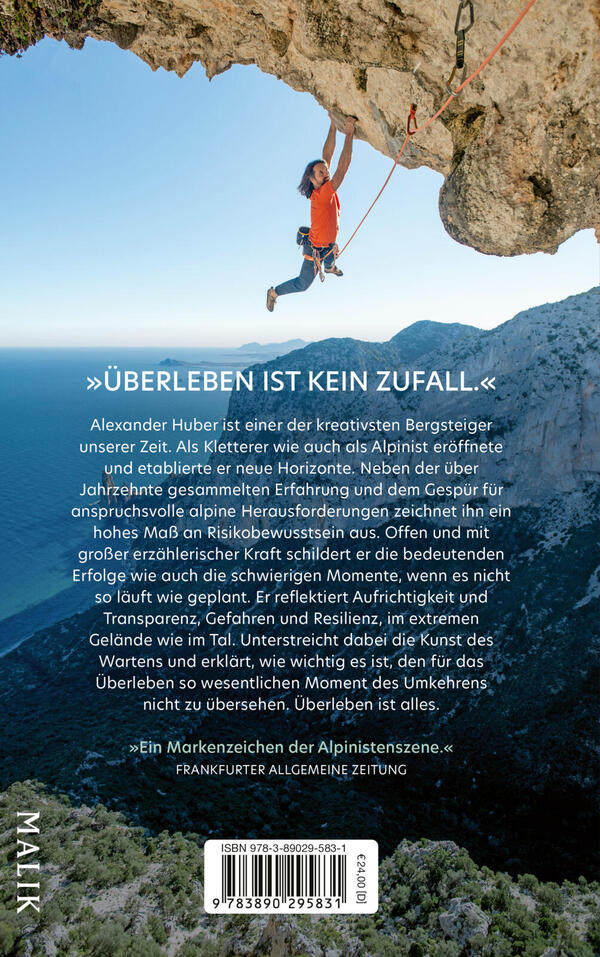 Rückansicht des Buches „Überleben trotz Bergsteigen“