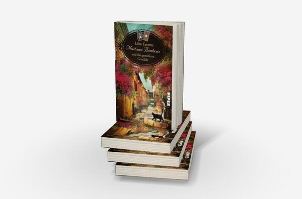 Bücherstapel des Buches „Madame Bonheur und das verschwundene Gemälde“