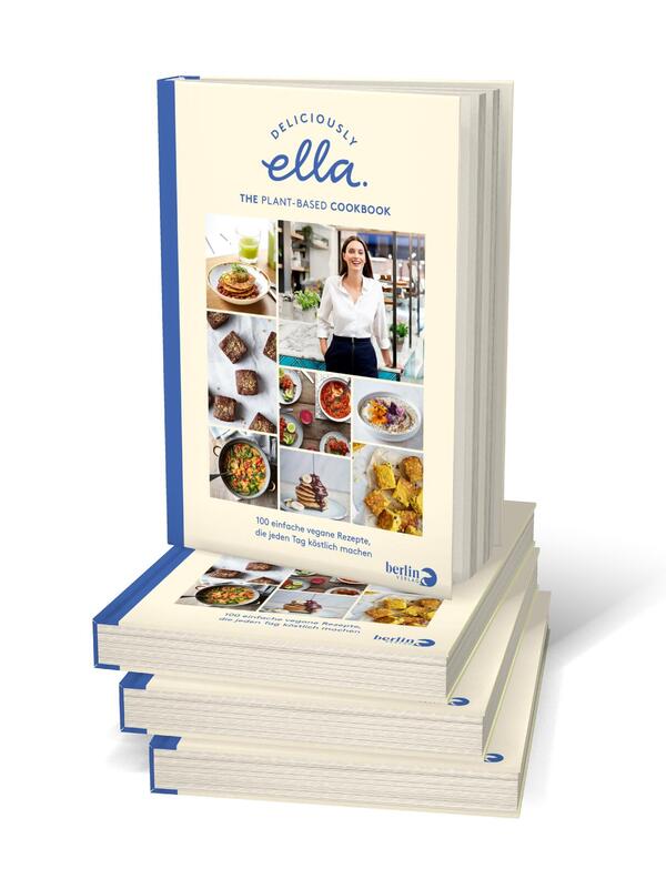 Bücherstapel des Buches „Deliciously Ella. The Plant-Based Cookbook“