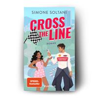 Außenansicht des Buches „Cross the Line – Auf der Rennstrecke kämpft er um den Sieg, im Leben um ihr Herz“