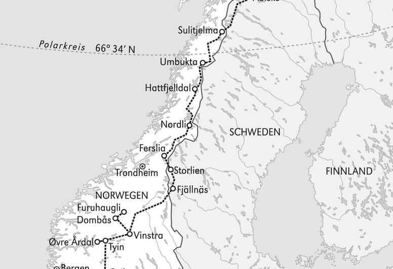 Norge på langs - Karte Norwegen