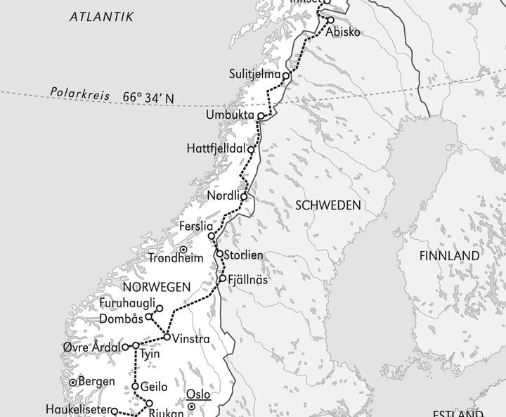 Norge på langs - Karte Norwegen