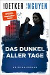 Das Buchcover zeigt im Vordergrund einen Mann und eine Frau, die ernst in die Kamera blicken. Der Mann trägt eine dunkle Jacke, die Frau hat lange, schwarze Haare und trägt ein blaues Oberteil. Im Hintergrund ist ein graues, heruntergekommenes Gebäude zu sehen, was eine düstere Atmosphäre vermittelt. Der Titel „DAS DUNKEL ALLER TAGE“ ist in großen, weißen Buchstaben am unteren Rand platziert. Oben rechts befindet sich ein rotes Kästchen mit der Aufschrift „SPIEGEL Bestseller-Autor“. Der Verlag ist am rechten Rand in kleinerer Schrift sichtbar.