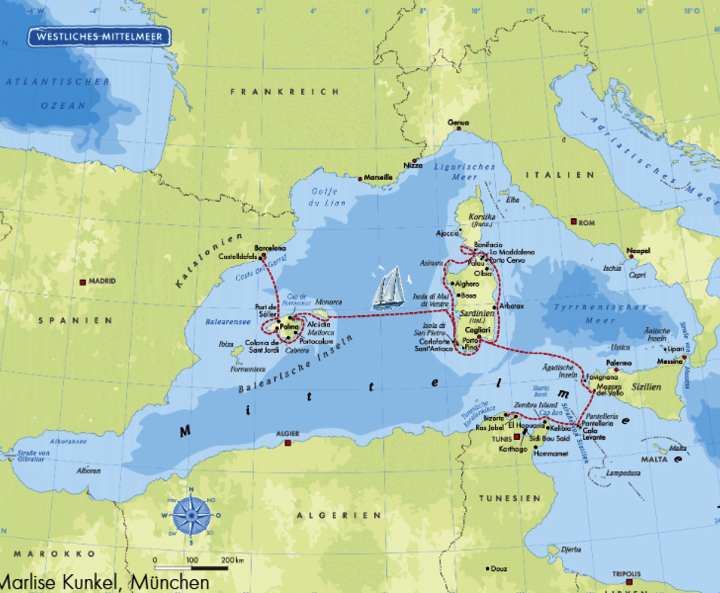 Landkarte mit der Segelroute