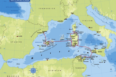 Landkarte mit der Segelroute