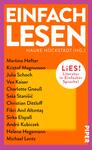 Das Buchcover zeigt ein leuchtend orangefarbenes Layout mit großflächigem weißen Titel „EINFACH LESEN“ in fetter Grotesk, darunter der Herausgeberhinweis „Hauke Hückstädt (Hg.)“. Links eine Liste von Autorennamen in schwarzer, schlichter Schrift. Rechts ein rundes weißes Button‑Element mit rotem Text „LiES! Literatur in Einfacher Sprache!“. Der Rand ist von kräftigem Magenta umrahmt; Gesamtwirkung klar und zugänglich.