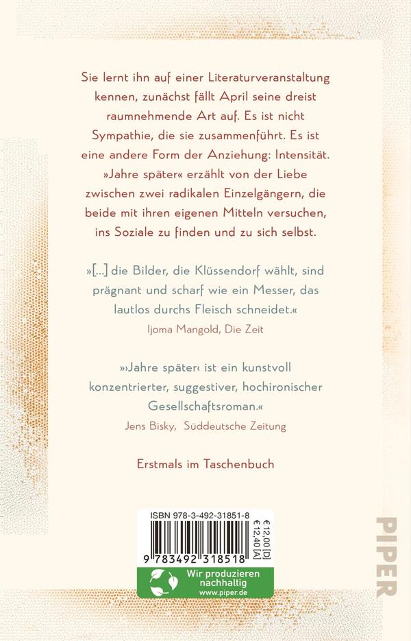 Rückansicht des Buches „Jahre später“