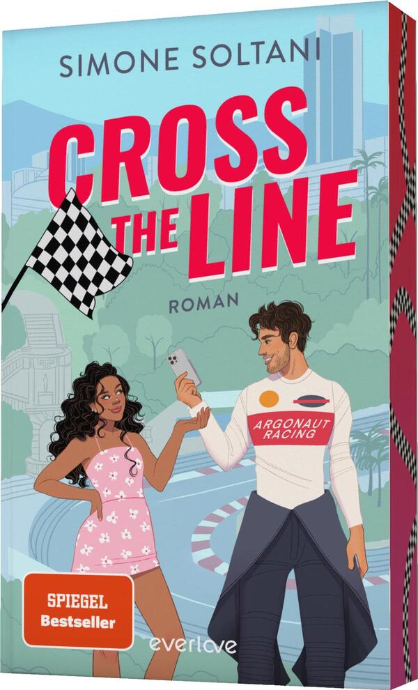 Außenansicht des Buches „Cross the Line – Auf der Rennstrecke kämpft er um den Sieg, im Leben um ihr Herz“