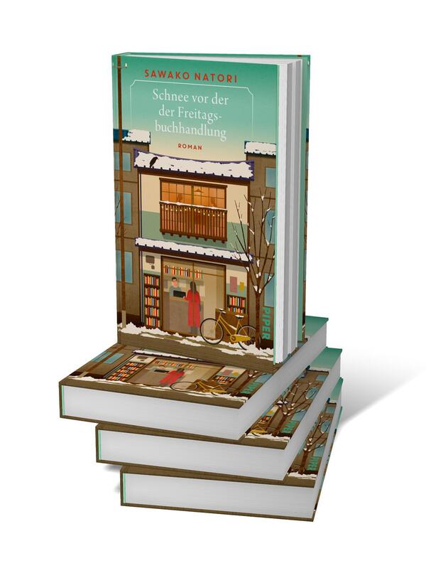 Bücherstapel des Buches „Schnee vor der Freitagsbuchhandlung“