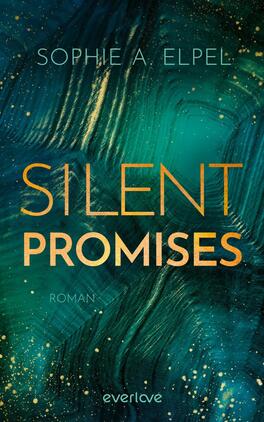 Silent Promises Das Buchcover zeigt einen abstrakten Hintergrund in verschiedenen Grüntönen, ergänzt durch goldene Akzente und geschwungene Muster, die eine dynamische und mystische Atmosphäre schaffen. Der Titel „SILENT PROMISES“ ist in großen, goldfarbenen Buchstaben in der Mitte des Covers platziert, während der Autorenname „SOPHIE A. ELPPEL“ am oberen Rand erscheint. Unten steht das Wort „ROMAN“ in einer schlichten, weißen Schrift.