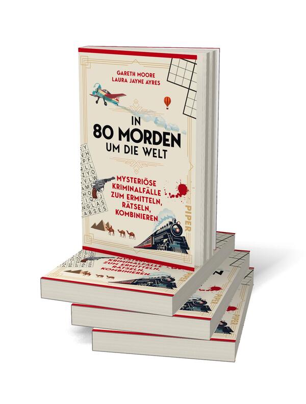 Bücherstapel des Buches „In 80 Morden um die Welt“