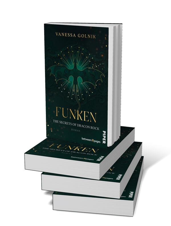 Bücherstapel des Buches „Funken – The Secrets of Dracon Rock“