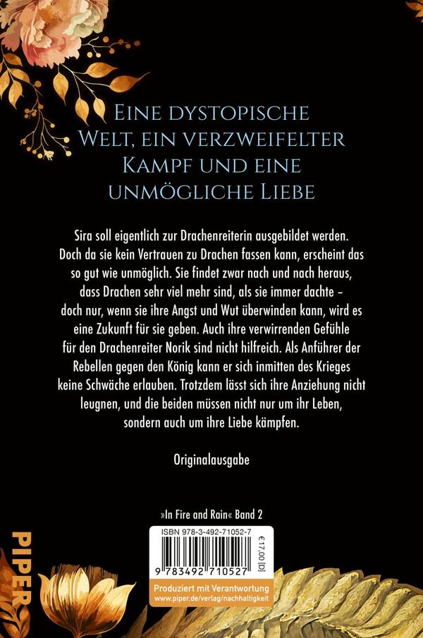 Rückansicht des Buches „In Fire and Rain – Feuerherz“