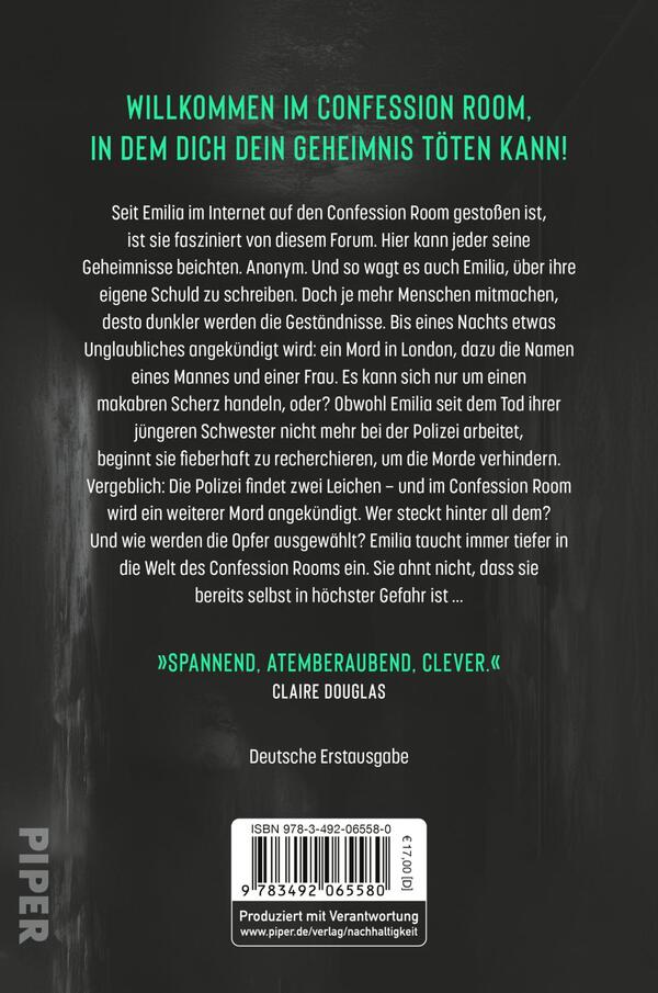 Rückansicht des Buches „Confession Room“ 