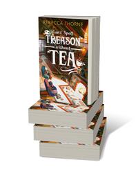 Bücherstapel des Buches „Can’t Spell Treason Without Tea“