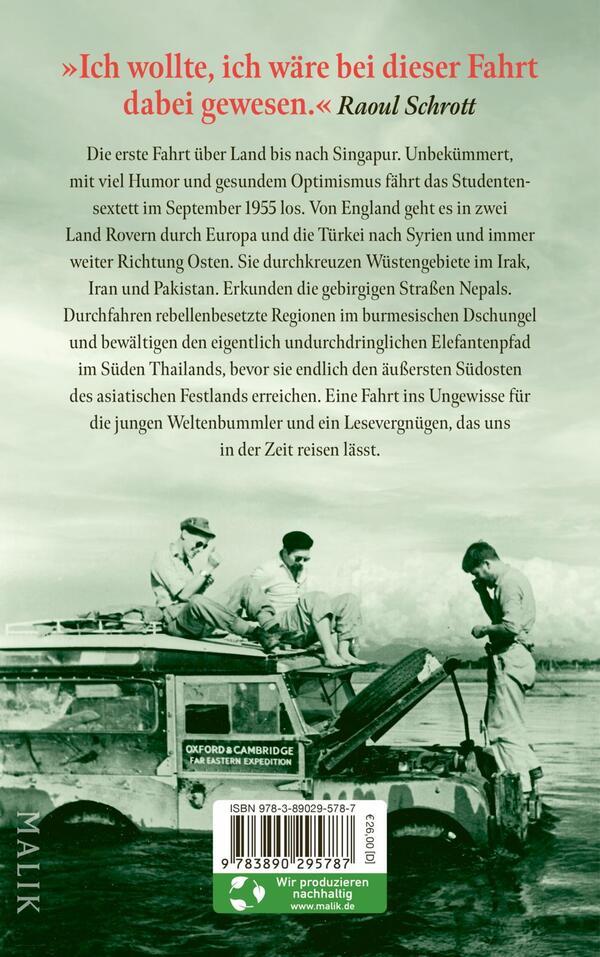 Rückansicht des Buches „First Overland. Als Erste im Land Rover 18.000 Meilen von London nach Singapur“
