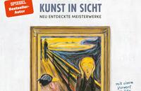 Das Buchcover zeigt eine humorvolle Illustration eines Mannes, der ein berühmtes Gemälde betrachtet. Der Titel „KUNST IN SICHT“ steht in großen, schwarzen Buchstaben über dem Bild, darunter der Zusatz „NEU ENTDECKTE MEISTERWERKE“ in etwas kleinerer Schrift. Die leuchtenden Farben und die verschmitzte Darstellung vermitteln eine kreative und einladende Atmosphäre. Im unteren Bereich ist der Hinweis auf ein Vorwort von Udo Lindenberg zu finden, und das Verlagslogo erscheint in der unteren Ecke.