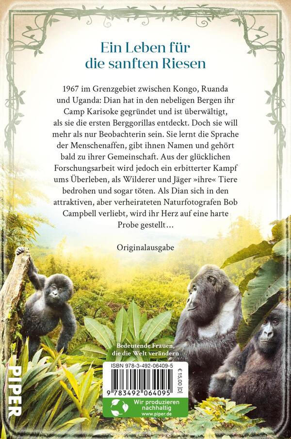 Rückansicht des Buches „Die Mutter der Berggorillas“