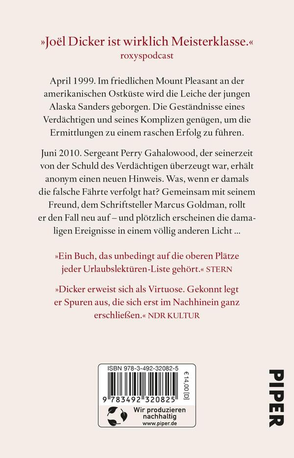 Rückansicht des Buches „Die Affäre Alaska Sanders“ 