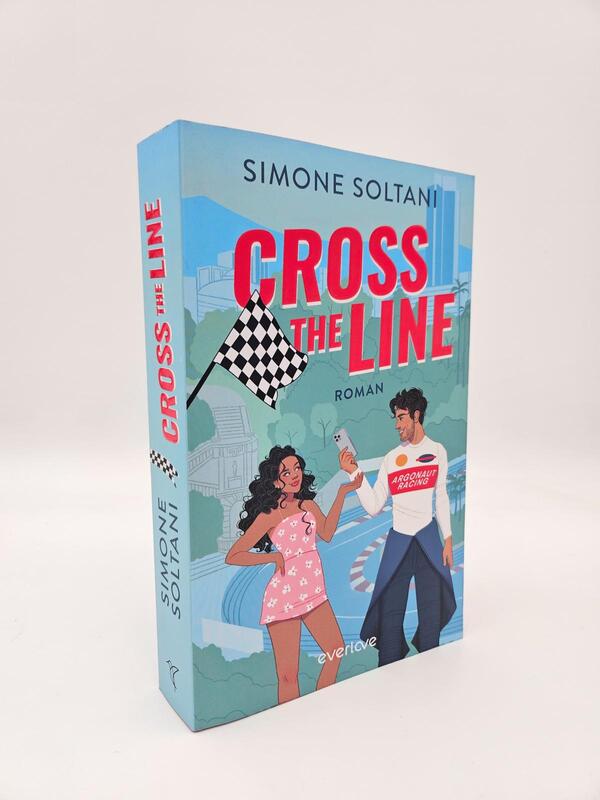 Außenansicht des Buches „Cross the Line – Auf der Rennstrecke kämpft er um den Sieg, im Leben um ihr Herz“