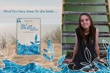 Cover von Rebekka Zeiss' „Wellenbrechen“ und Rebekka Zeiss mit Autorinnenfoto
