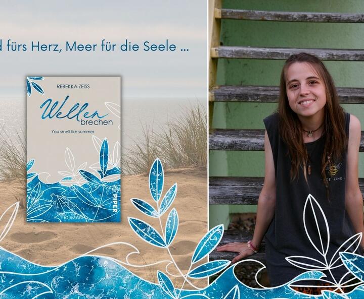 Cover von Rebekka Zeiss' „Wellenbrechen“ und Rebekka Zeiss mit Autorinnenfoto
